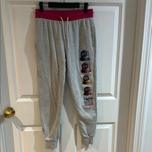 MTV Gray and Pink Joggers with Graphic Design EUC Tie waist